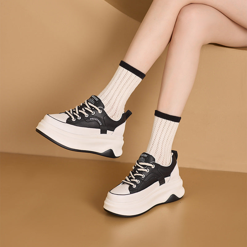 Women's White Korean Platform Inner Height Increasing Board Color Casual Shoes