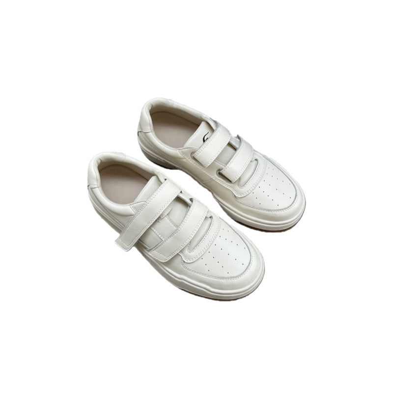 Women's Retro Velcro Platform White Round Toe Lightweight Sneakers