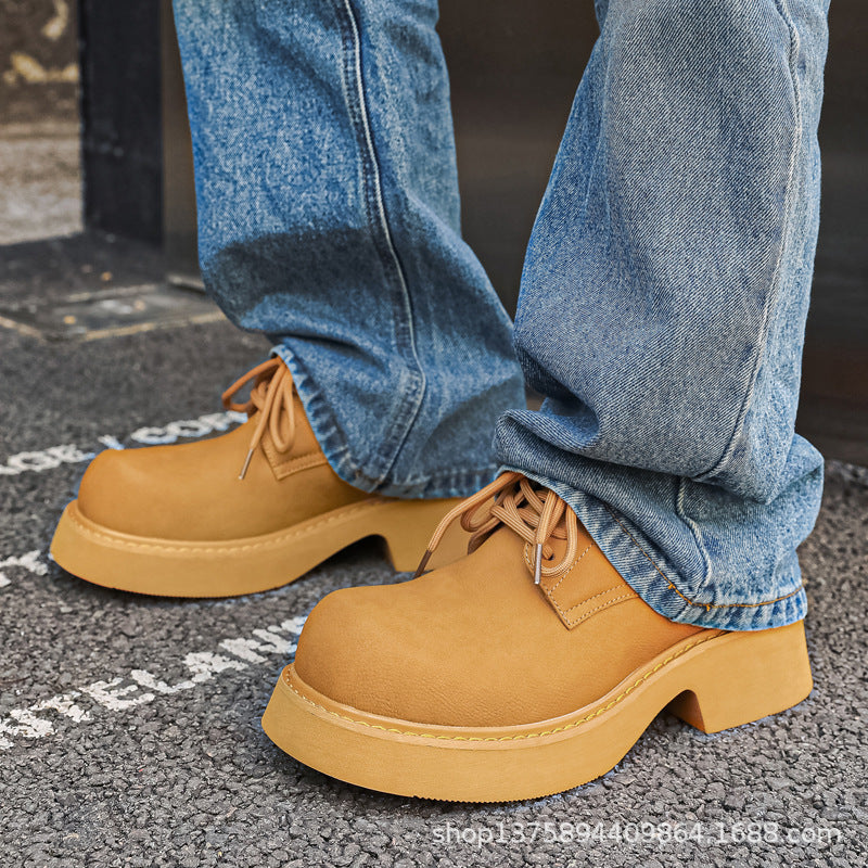 Men's With Veet Thick Bottom Increased Leisure Couples Leather Shoes