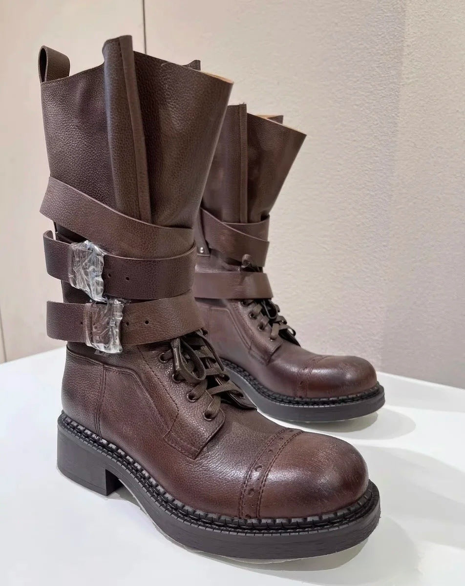 Women's Chunky British Martin Retro Large Size Women's Leather Boots