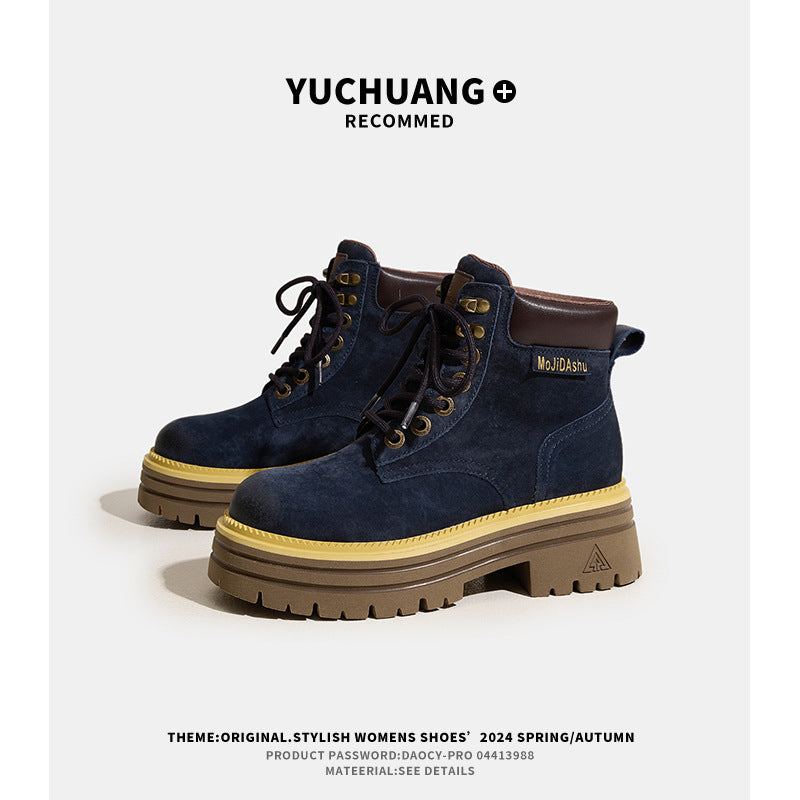 Women's British Style Thick Sole Height Increasing Fashion Boots