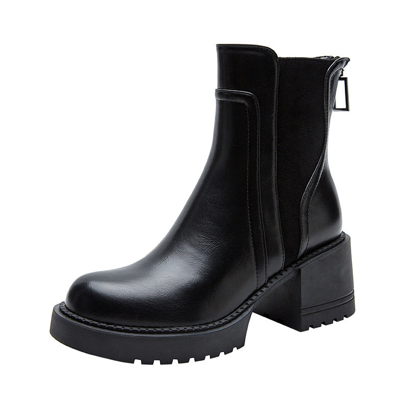 Women's Martin High Chunky Small High-grade Ankle Women's Leather Boots