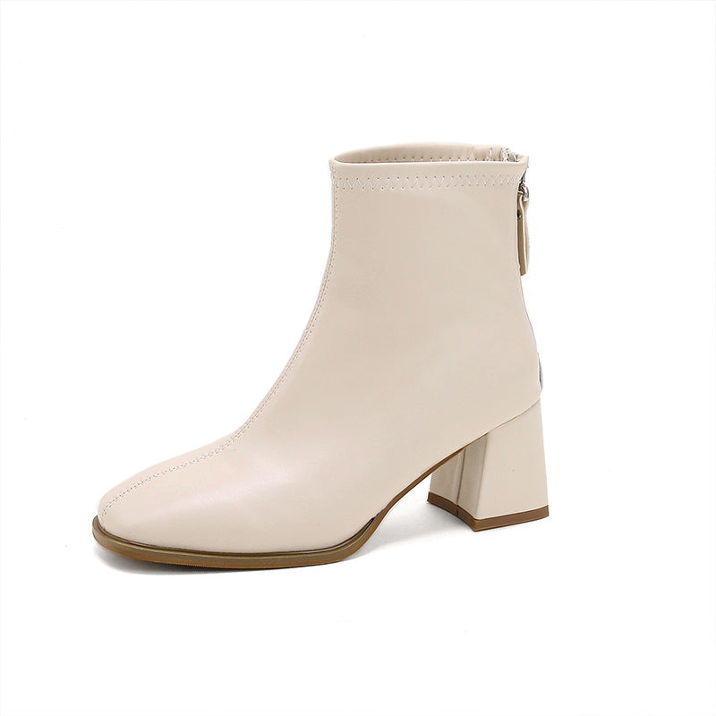 Women's Size Chunky Square Toe Booties Versatile Fashion Boots