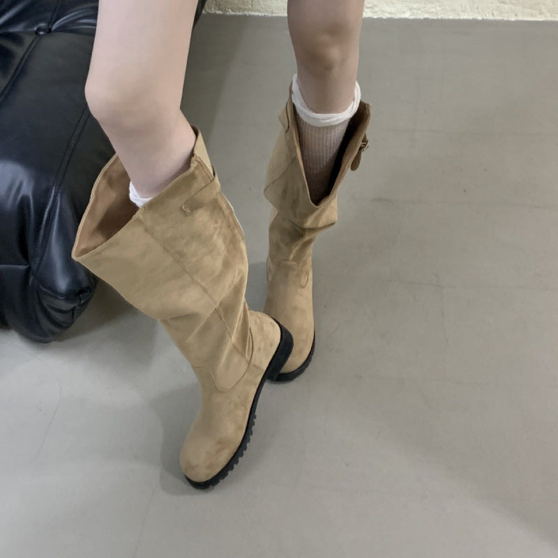 Women's Style Below The Knee Zip Platform High Women's Leather Boots