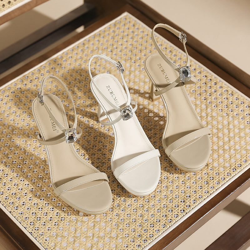 Women's Style Round Toe Stiletto Open Cross High Heeled Sandals