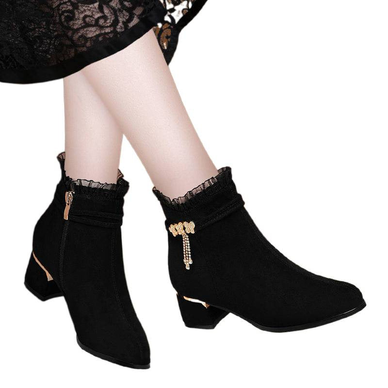 Women's Soft Round Head Chunky High Fleece-lined Thermal Women's Leather Boots