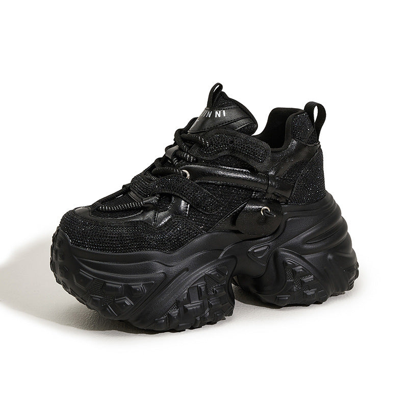 Women's Spring Breathable Mesh Diamond Fashion Height Women's Sports Shoes