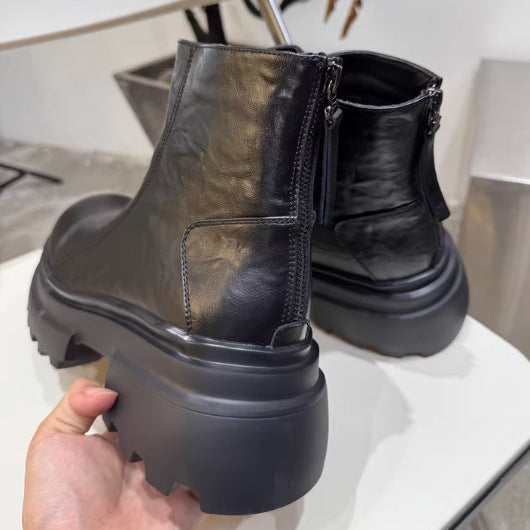 Men's Zip Cowhide Chelsea Big Toe Platform Men's Martin Boots