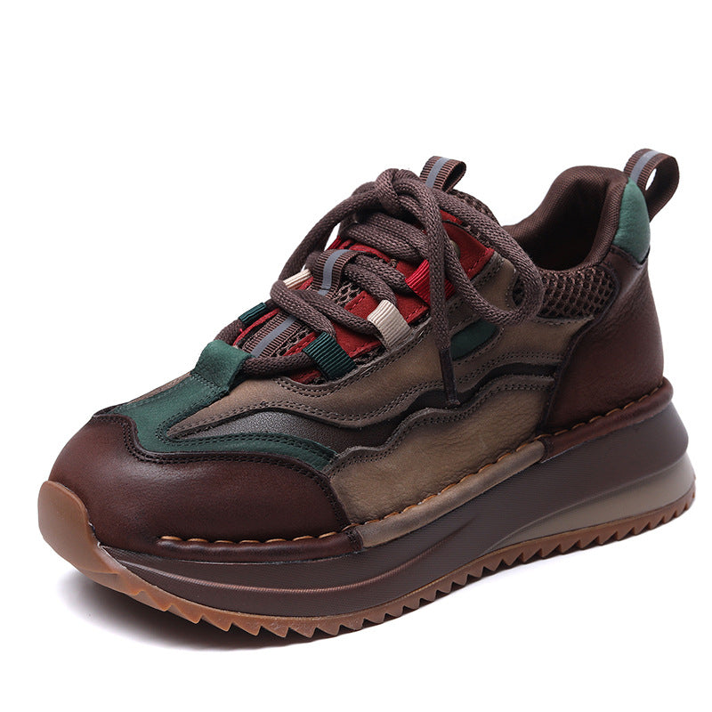 Women's Layer Cowhide Wedge Dad Comfortable Soft Sports Casual Shoes