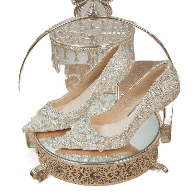 Women's Tired Feet Main Dress Two Wear Crystal High Heeled Sandals