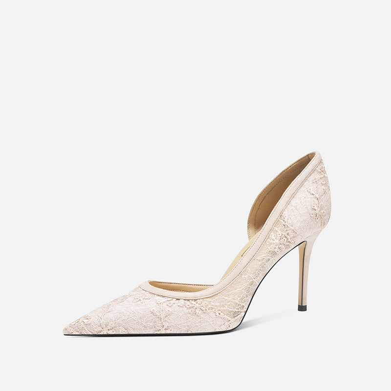 Women's Lace Mesh Commuter High Pointed Toe Design Heels