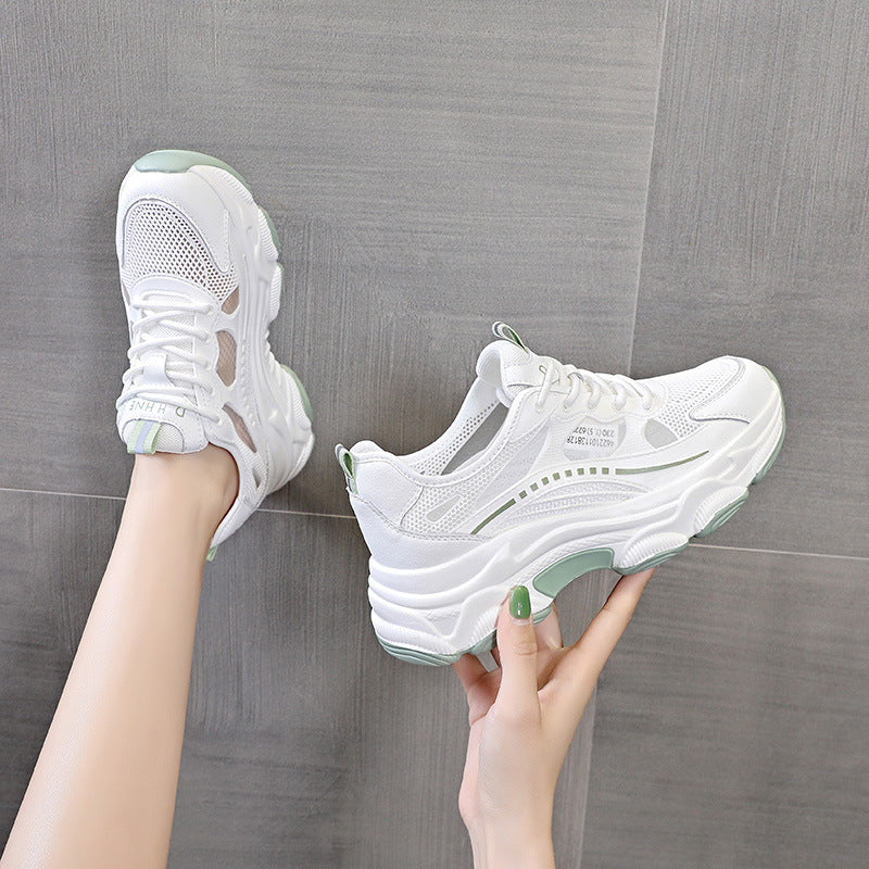 Women's Mesh Surface Plastic Drop White Thick Bottom Fashionable For Pure Sneakers