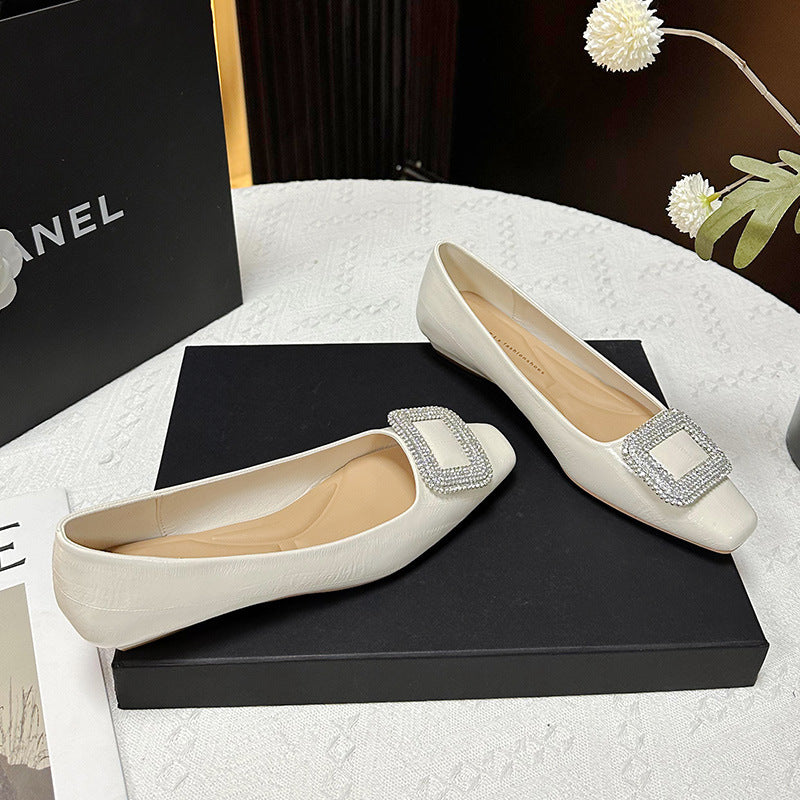 Women's Square Toe Flat Bottom Do Not Leather Shoes