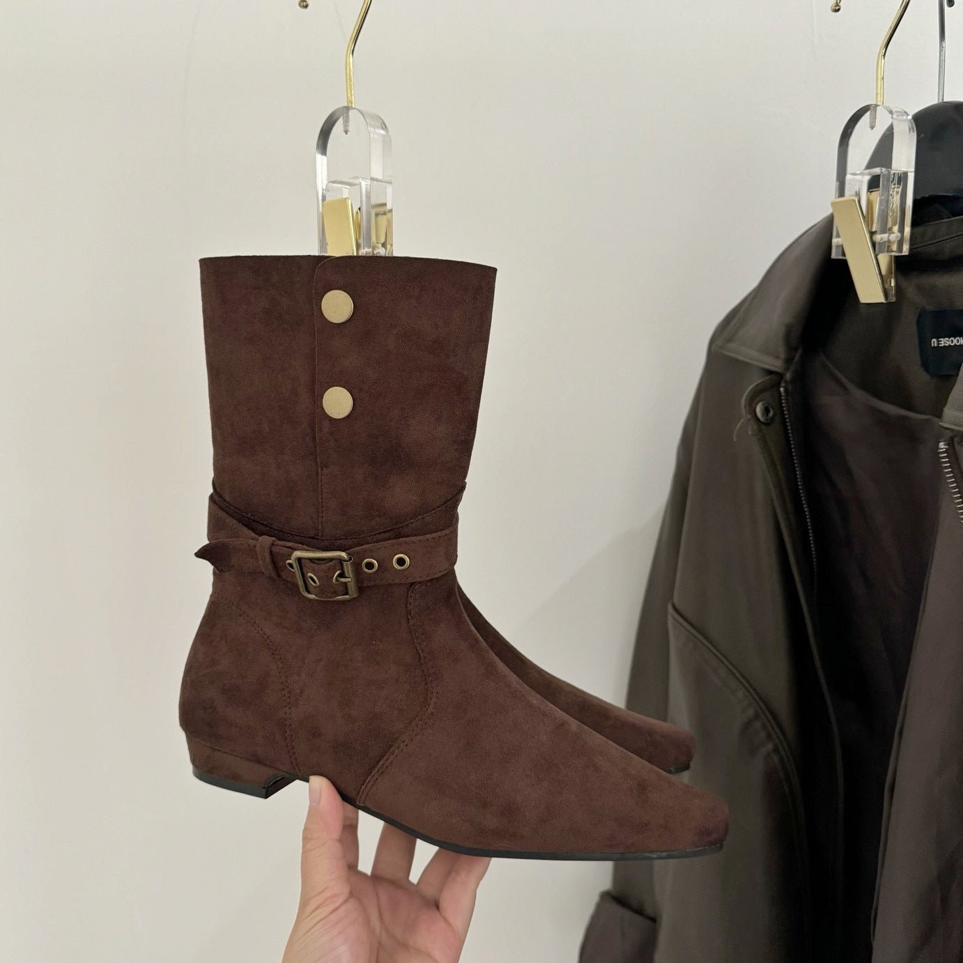 Women's Belt Buckle Two-way Wear Knight Flat Women's Leather Boots