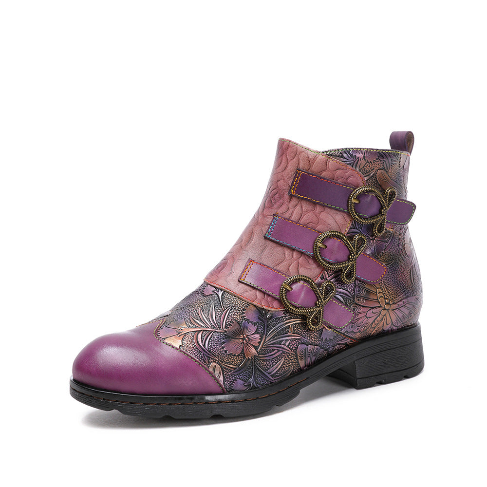 Women's Die Retro Fashion Female Large Size Flat Women's Leather Boots