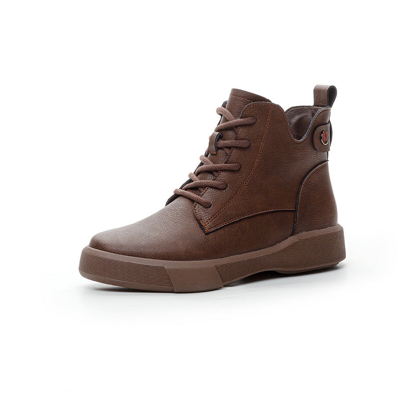 Women's Brown Soft Martin Thick-soled Retro Literary Boots