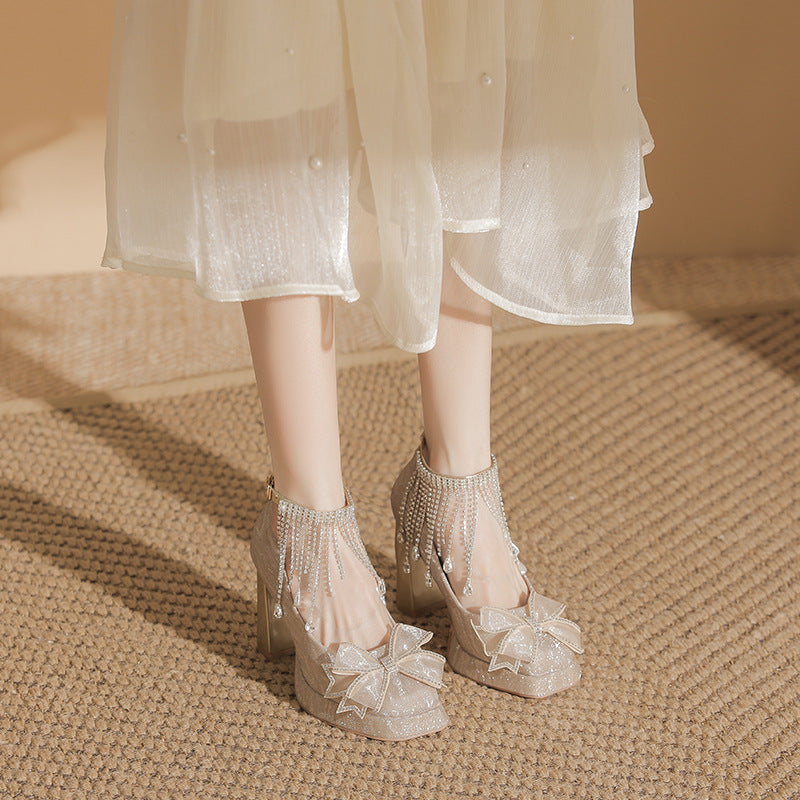 Wedding Two-way High Square Toe Low-cut Platform Women's Fashion Shoes