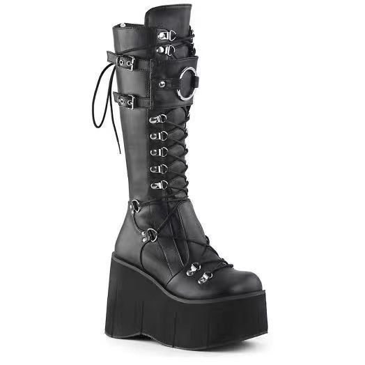 Women's High Thick Bottom Knight Dark Style Punk Leg Round Head Women's Leather Boots