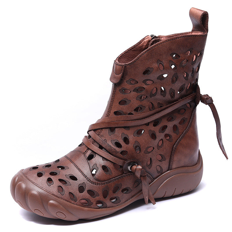Women's Handmade Authentic Hollow Out Hole Soft Bottom Breathable Single-layer Women's Leather Boots