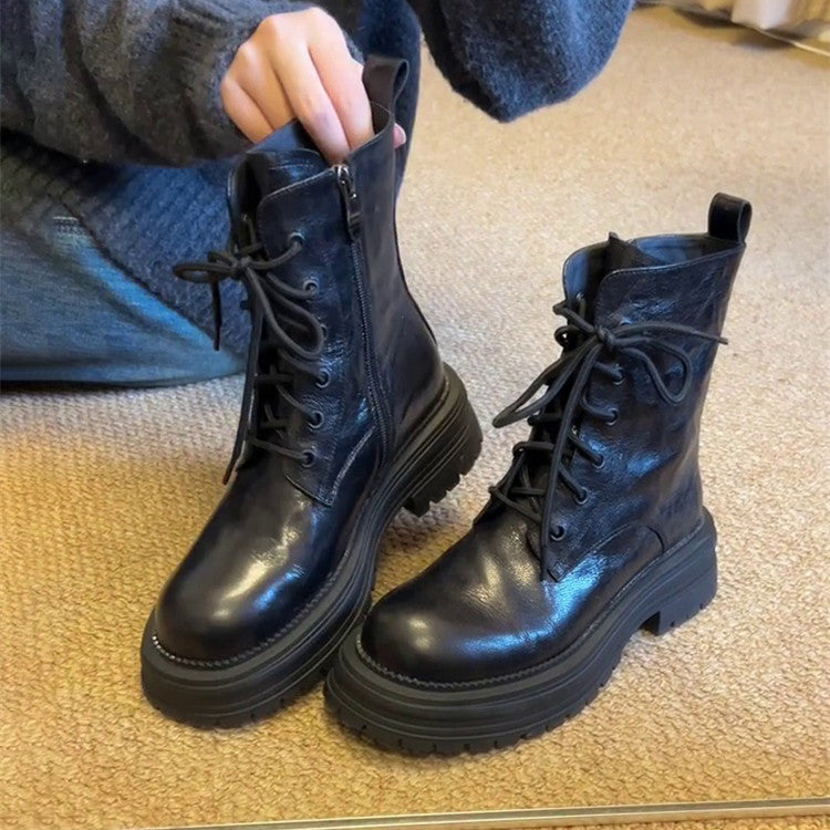 Women's Version Platform Martin Elevator Ankle Small Black Women's Leather Boots