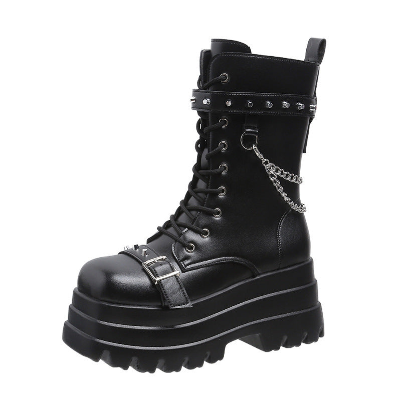 Women's Increasing Versatile British Style Martin Plus Size Round Women's Leather Boots