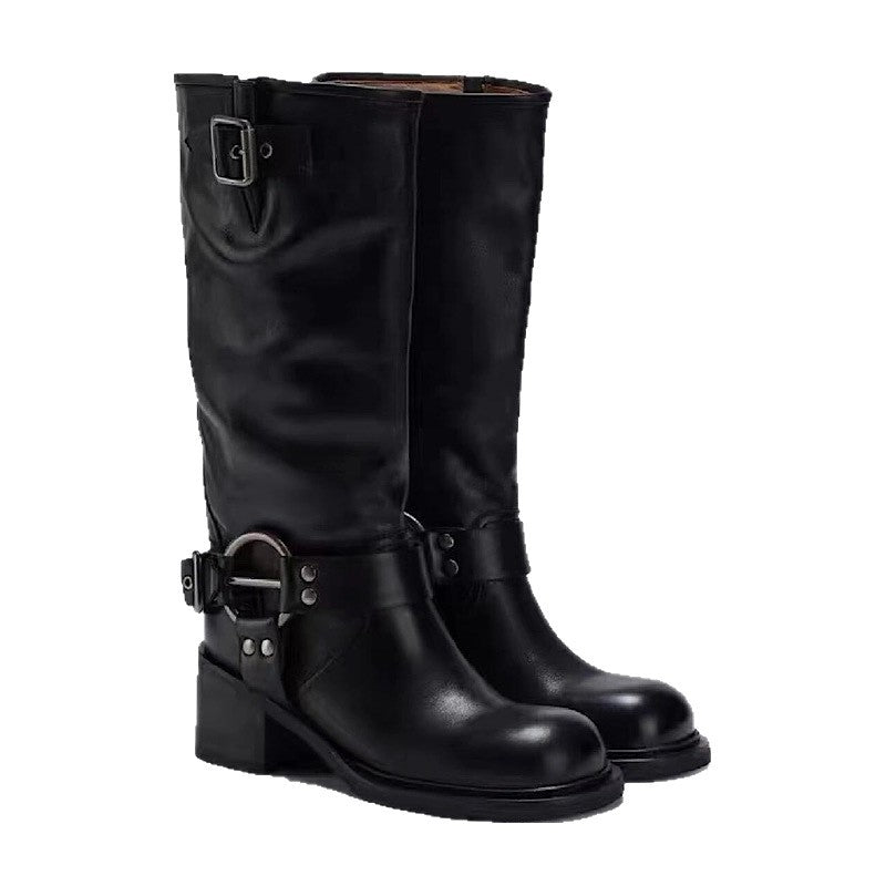 Women's Style Knight Engineer Wide Tube Slimming Modified Leg Women's Leather Boots