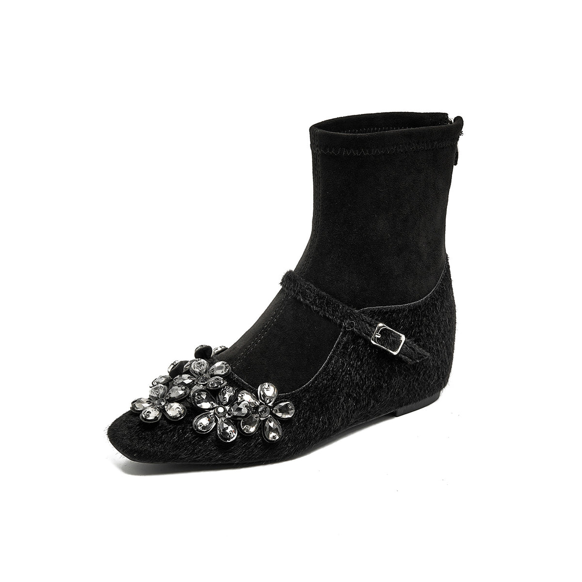Women's Height Increasing Insole Square Toe Skinny Short Suede Women's Leather Boots