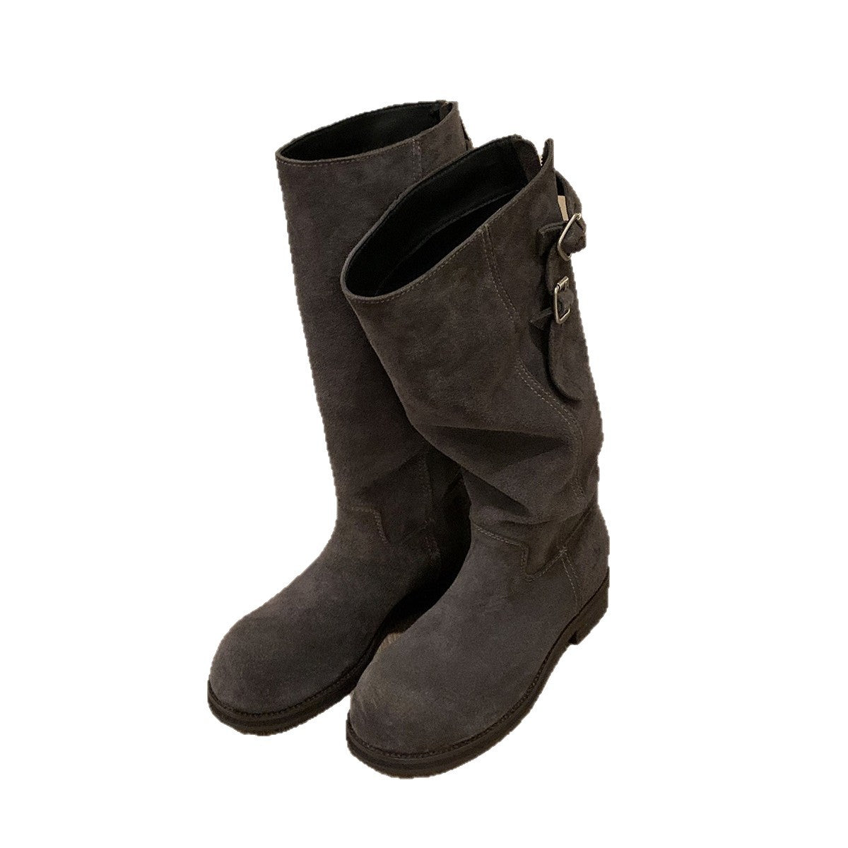 Version Increased Three-dimensional Round Head Zipper Women's Leather Boots