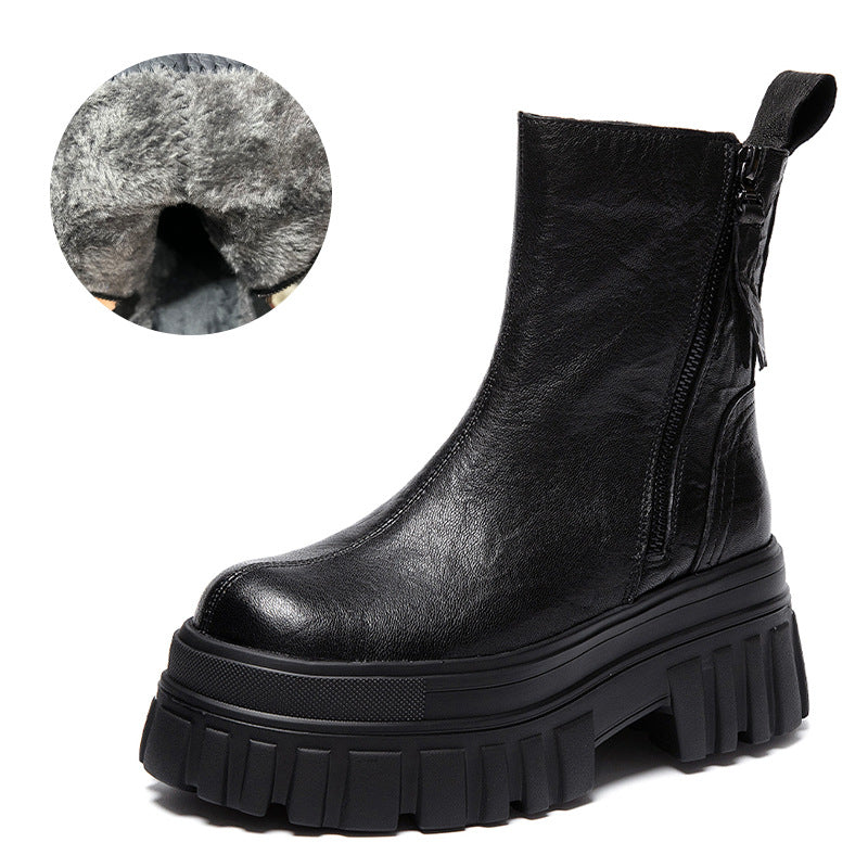 Women's Fashion Genuine Clutch Pattern Double Zipper Small Women's Leather Boots