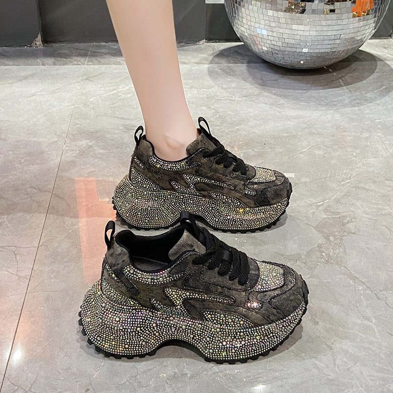 Women's Large Size Rhinestone Thick Bottom Fried Women's Sports Shoes