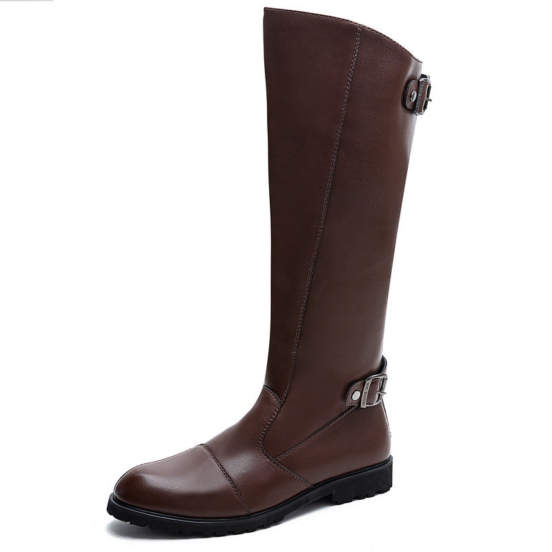 Men's High Retro Long Martin Zipper British Motorcycle Cowboy Knight Style Men's Leather Boots