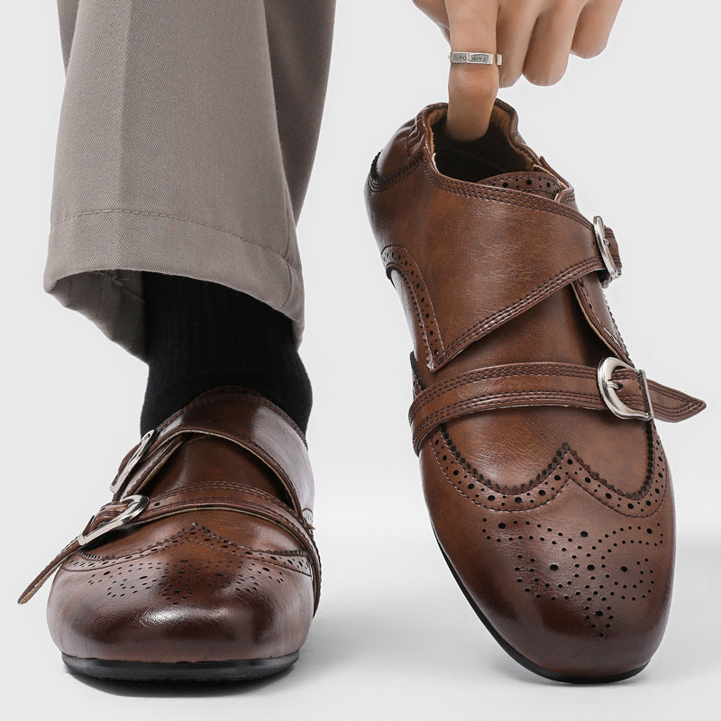 Men's Spring Round Toe Buckle Flat Brogue Nude Men's Shoes