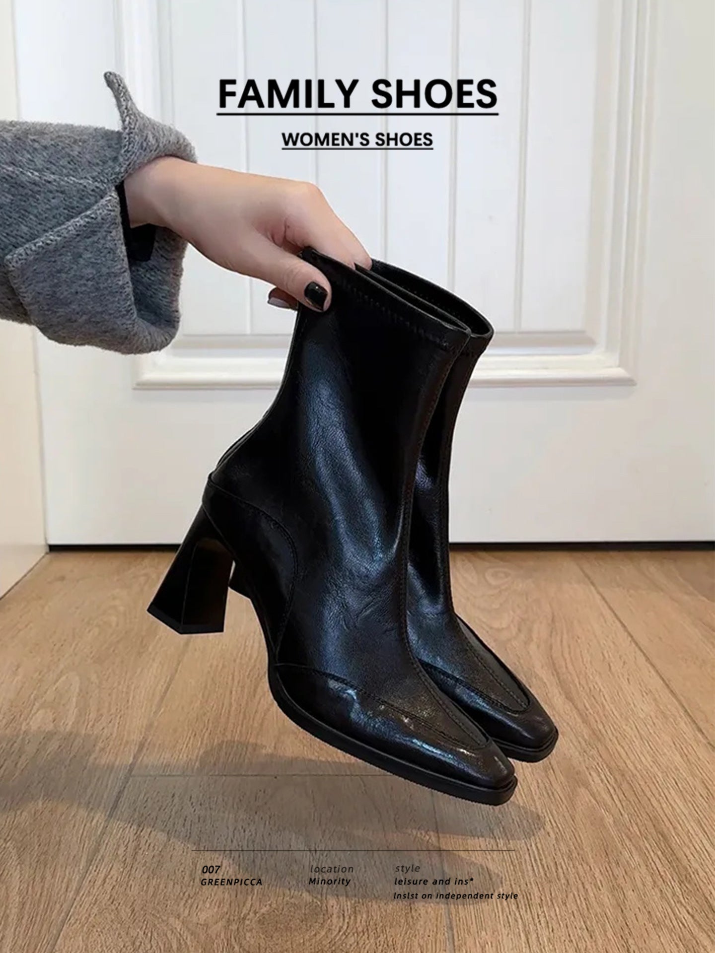 Ankle Female Square Toe Martin Black Plus Veet Chunky Heels