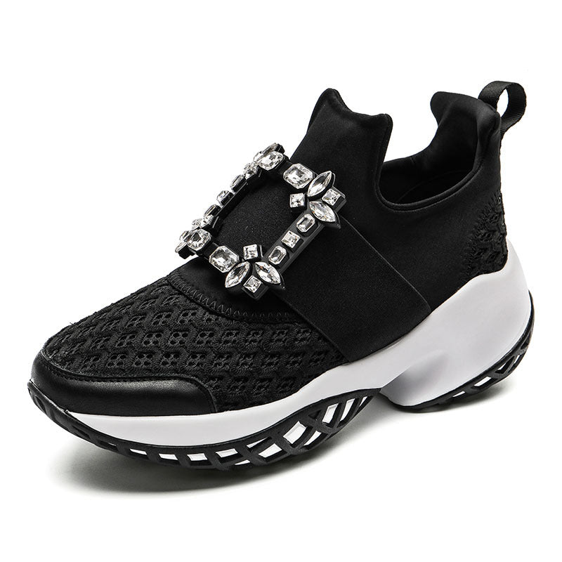Women's Rhinestone Square Buckle Platform Dad Mesh Height Increasing Sports Casual Shoes