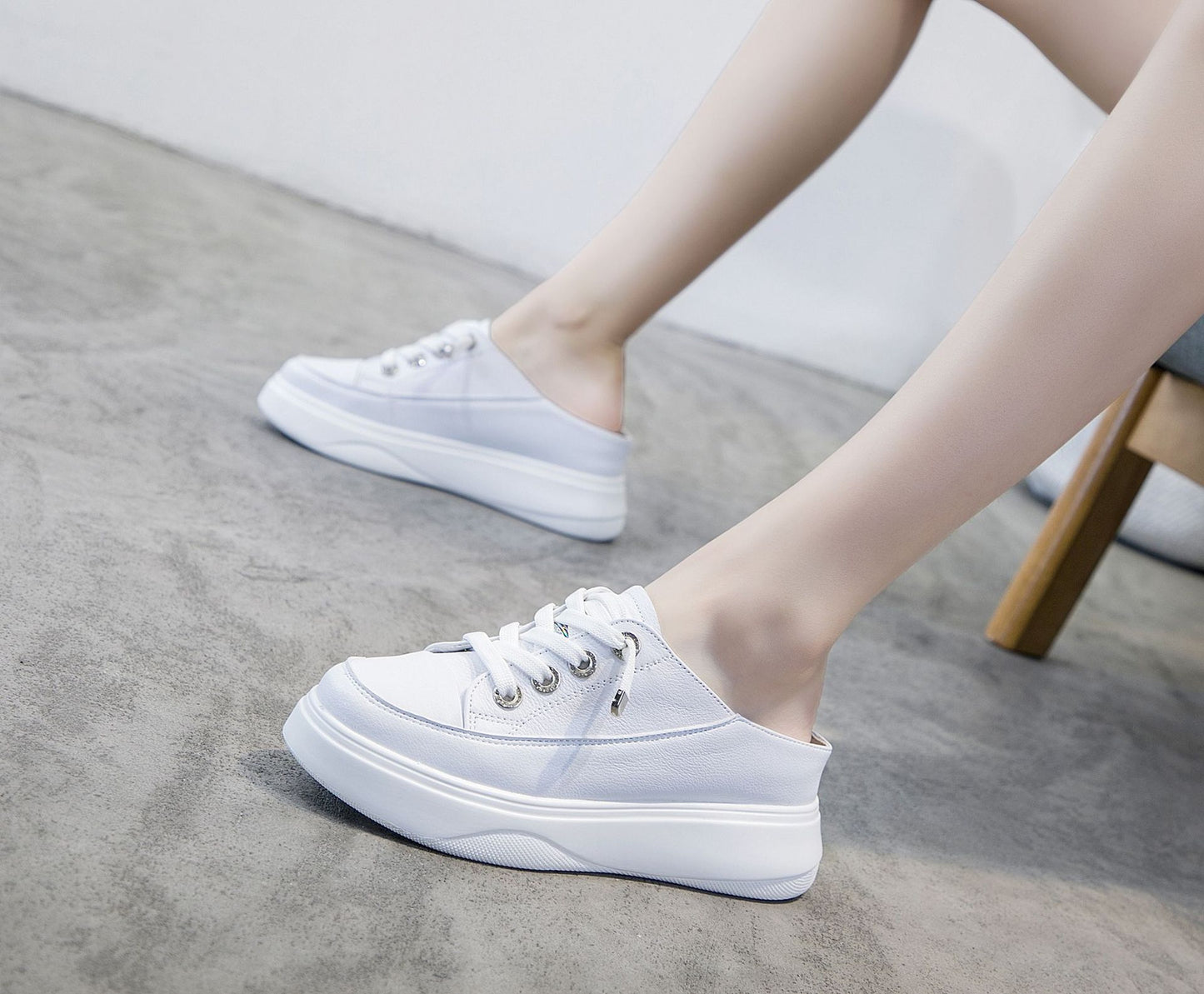 Women's Outer Wear Small Size Lazy Thick Bottom White Women's Casual Shoes