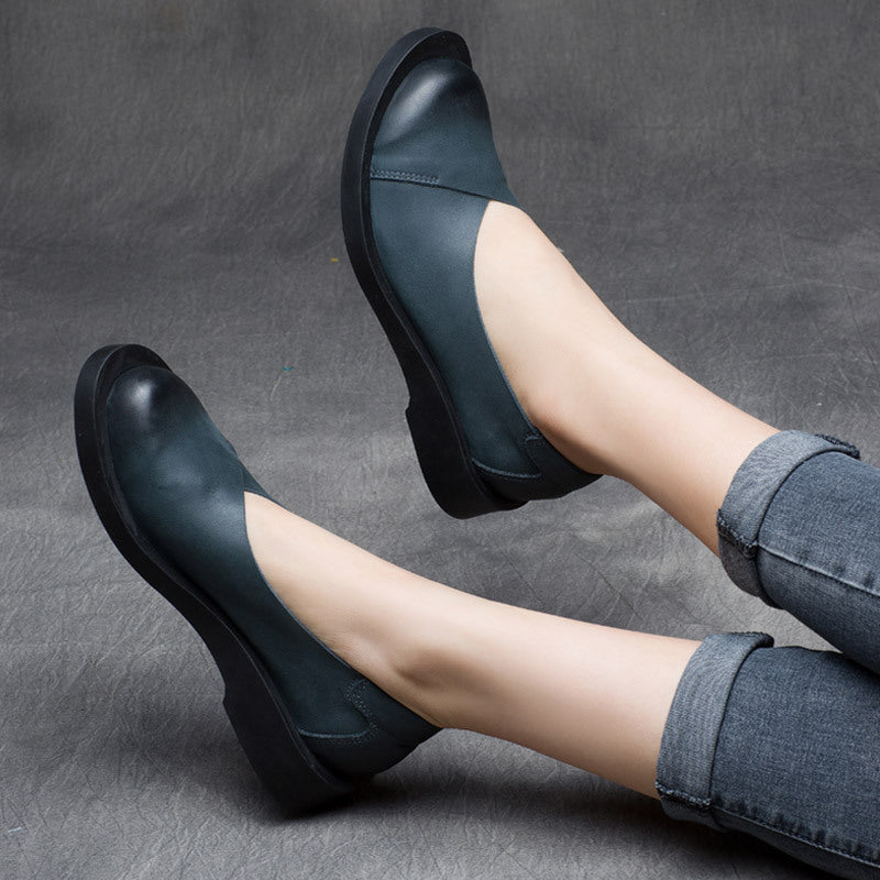 Women's Female Handsome Retro Cowhide Slip-on Flat Bottom Slip On Low Women's Casual Shoes