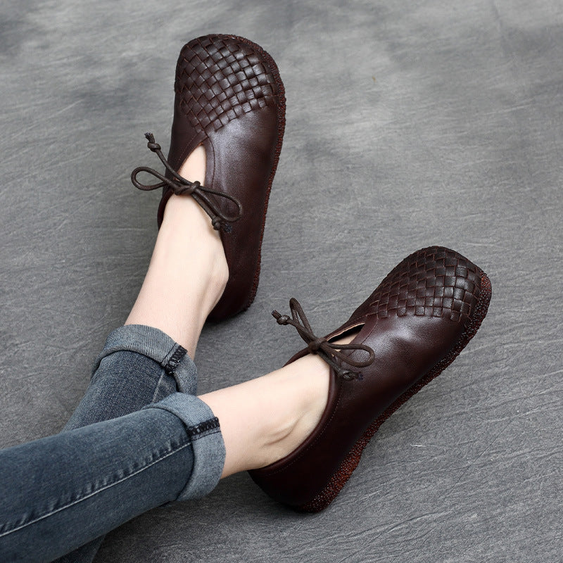 Women's Style Retro Mori Soft Back Thick Leather Shoes