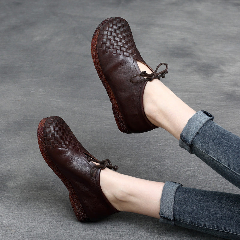 Women's Style Retro Mori Soft Back Thick Leather Shoes