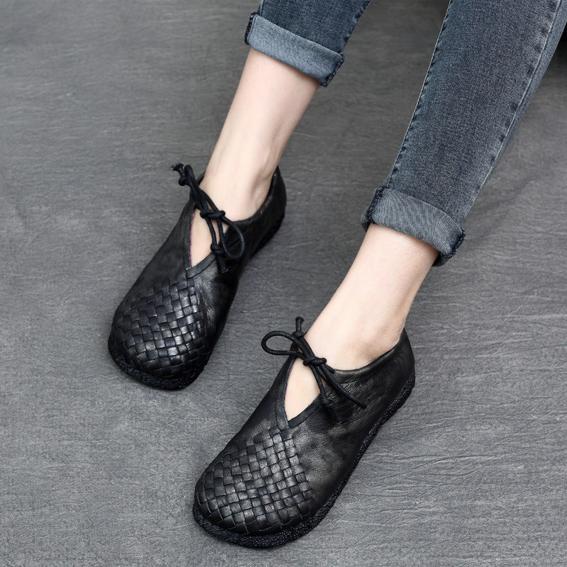 Women's Style Retro Mori Soft Back Thick Leather Shoes