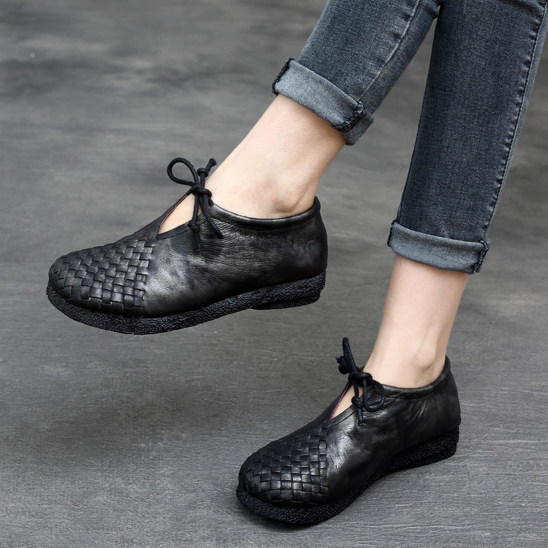 Women's Style Retro Mori Soft Back Thick Leather Shoes