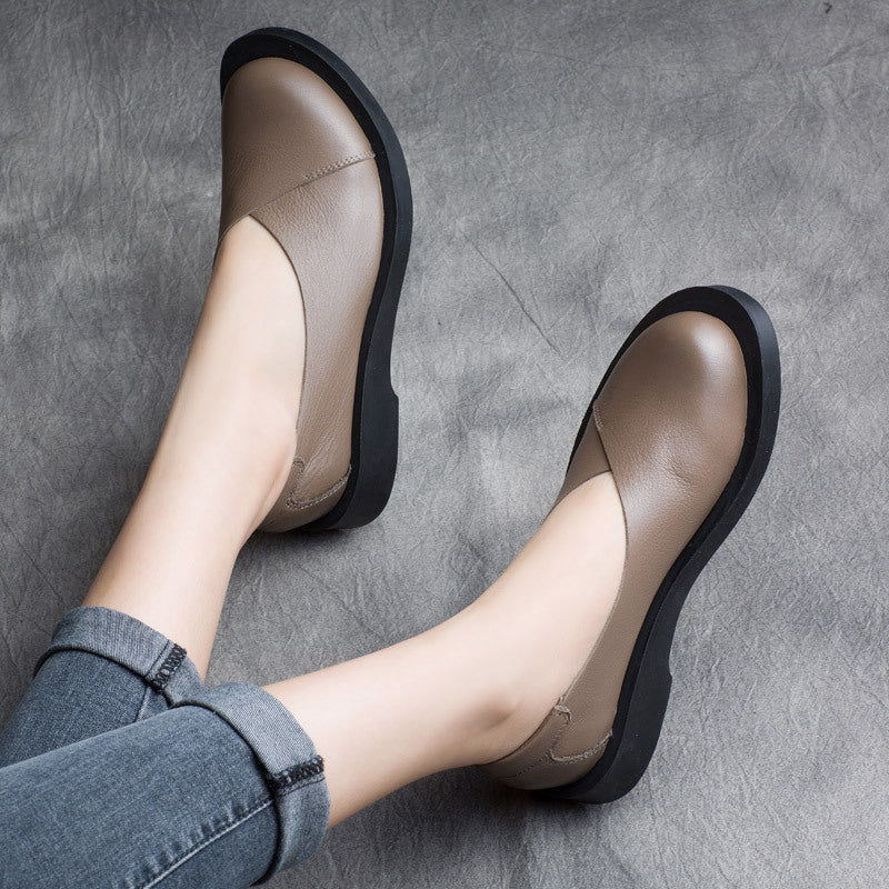 Women's Female Handsome Retro Cowhide Slip-on Flat Bottom Slip On Low Women's Casual Shoes