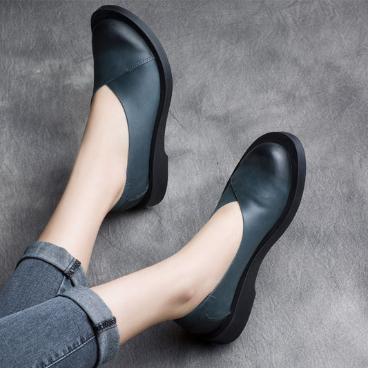 Women's Female Handsome Retro Cowhide Slip-on Flat Bottom Slip On Low Women's Casual Shoes
