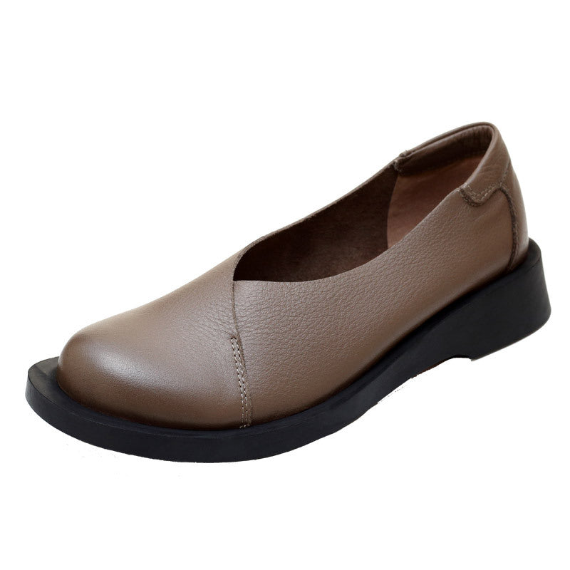 Women's Female Handsome Retro Cowhide Slip-on Flat Bottom Slip On Low Women's Casual Shoes