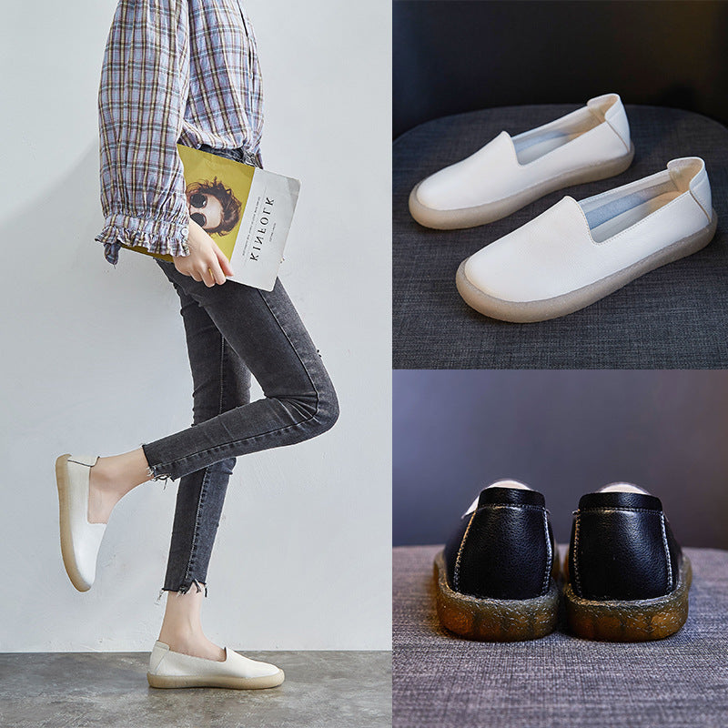 Women's Bottom White Genuine Shallow Mouth Large Size Women's Casual Shoes
