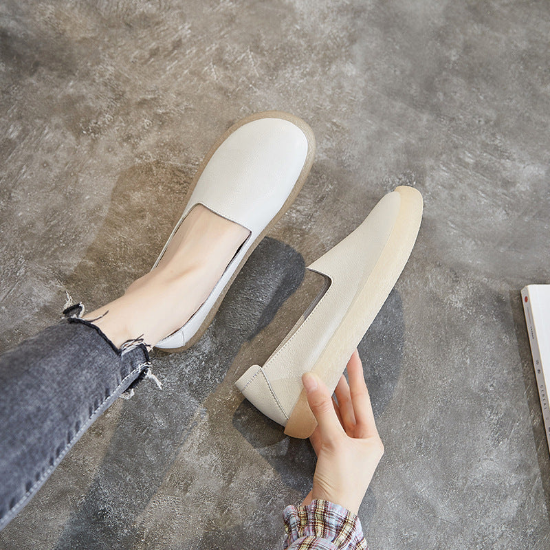 Women's Bottom White Genuine Shallow Mouth Large Size Women's Casual Shoes