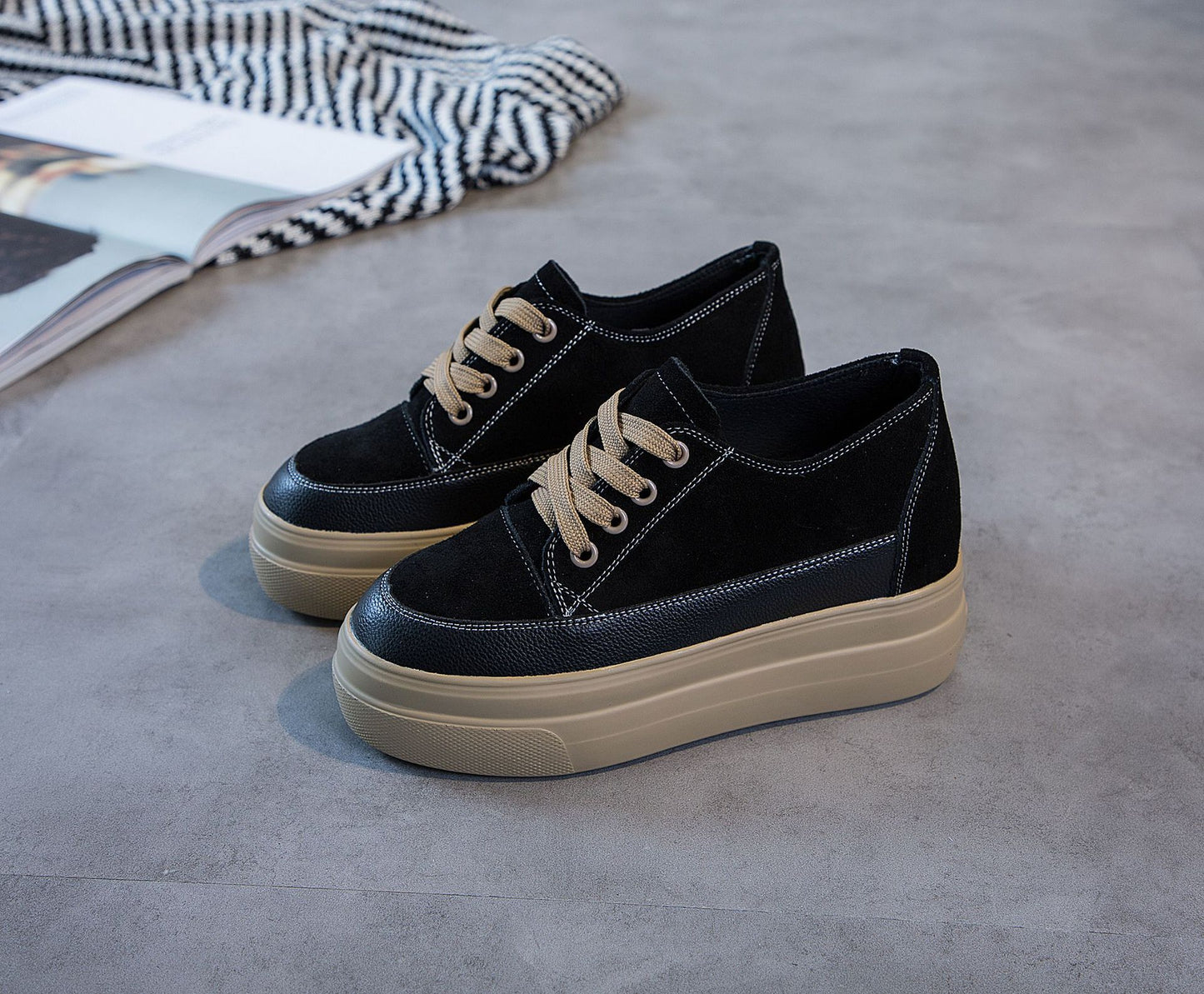 Women's Thick Spring Small Size Genuine Black Women's Casual Shoes