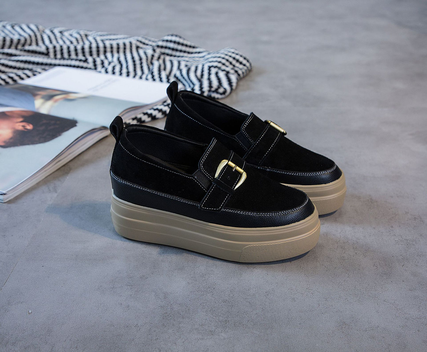 Women's Muffin Bottom Thick Spring Small Size Genuine Black Casual Shoes