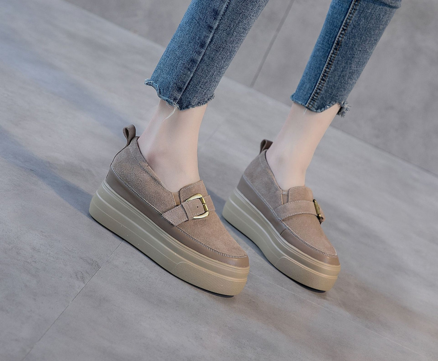 Women's Muffin Bottom Thick Spring Small Size Genuine Black Casual Shoes