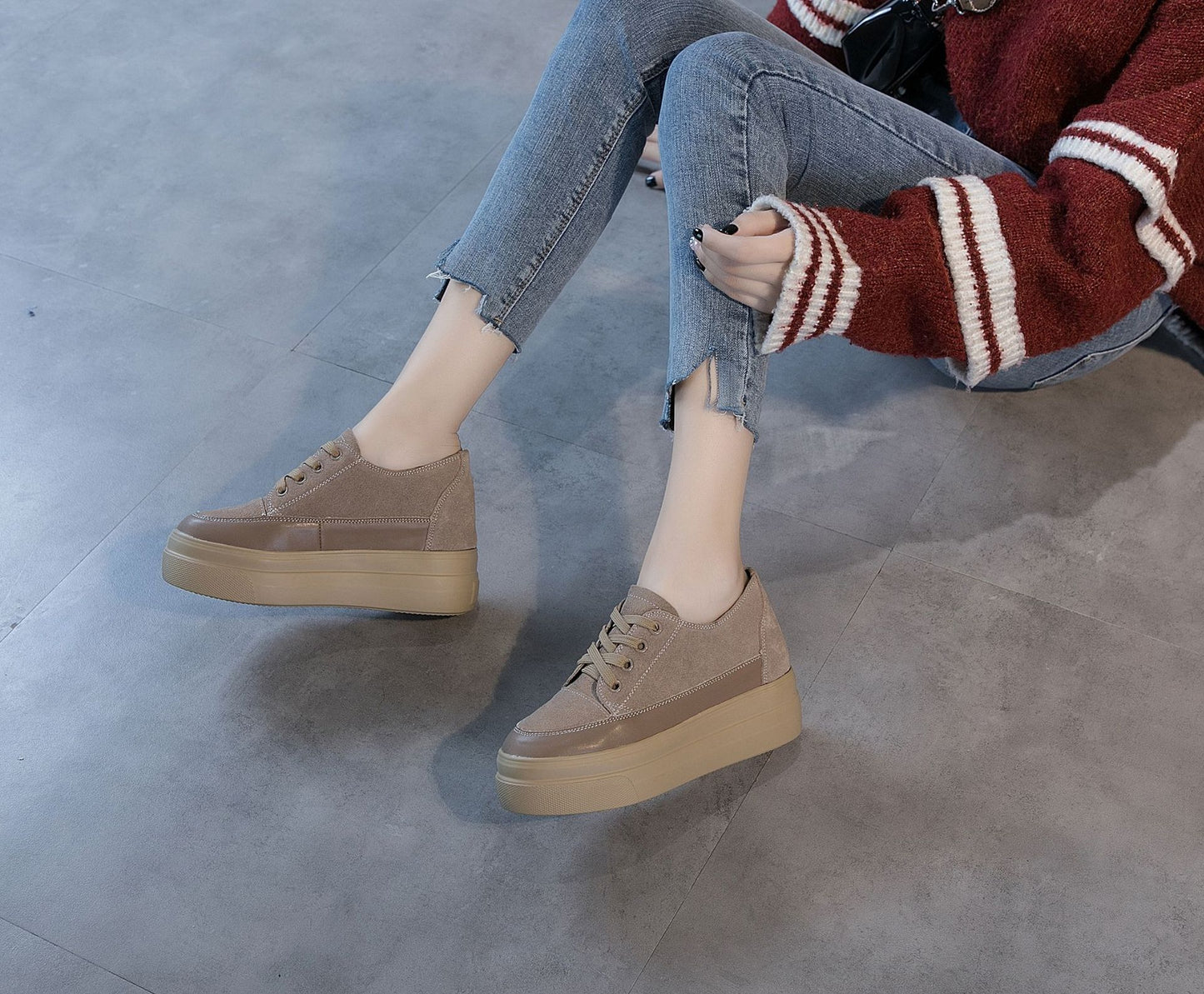 Women's Thick Spring Small Size Genuine Black Women's Casual Shoes