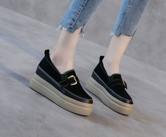 Women's Muffin Bottom Thick Spring Small Size Genuine Black Casual Shoes